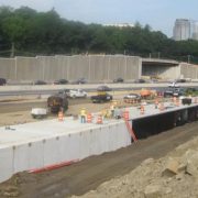 A three-sided bridge under construction in White Plains, N.Y.