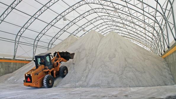 Fabric structure efficiently stores road salt in Illinois