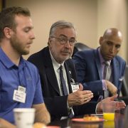 U.S. Customs and Border Protection Acting Deputy Commissioner Ronald D. Vitiello meets with students from American University during an informal session titled "Coffee with a Cop" to discuss the mission of CBP and to field questions from the students on border security at CBP headquarters in Washington, D.C., October 4, 2017. U.S. Customs and Border Protection photo by Glenn Fawcett.